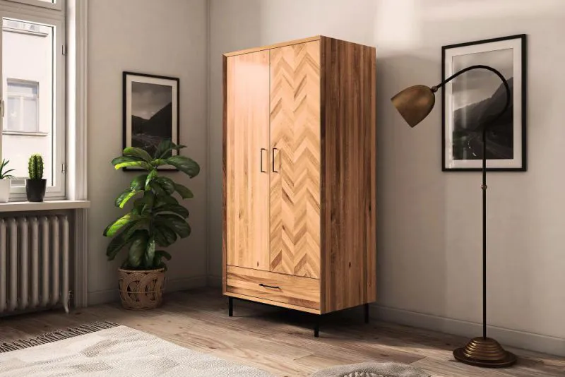 97 cm breiter Kleiderschrank mit 2 Türen | Farbe: Natur Abbildung