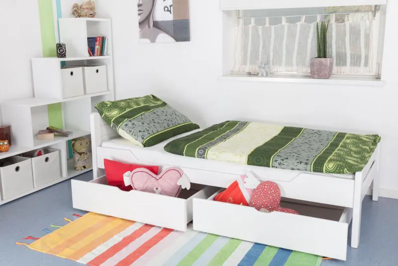 Stauraumbett Buche 90 x 200 cm Weiß Abbildung