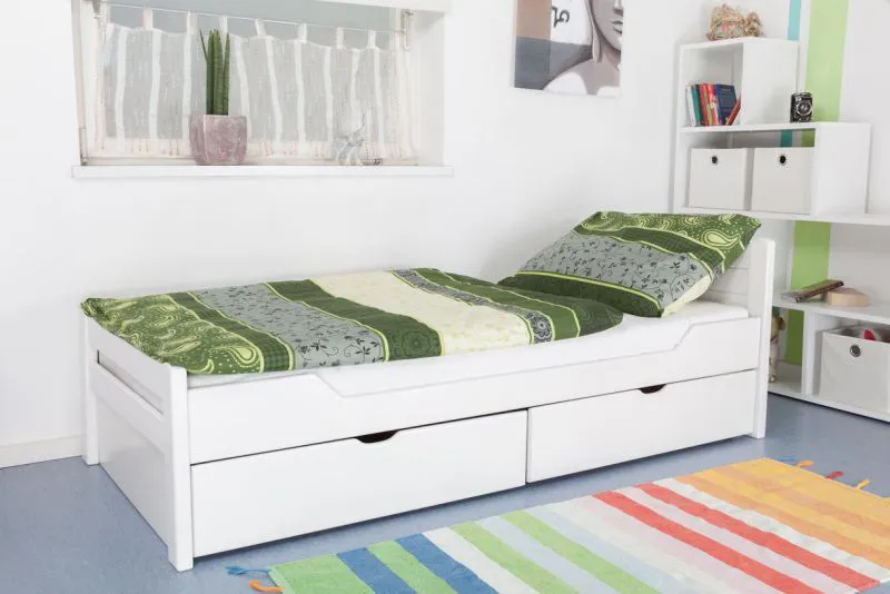 Bettgestell mit Schubladen Buche 90 x 200 cm Weiß Abbildung