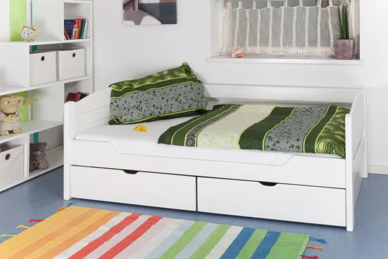 Schubladenbett Buche 90 x 200 cm Weiß Abbildung