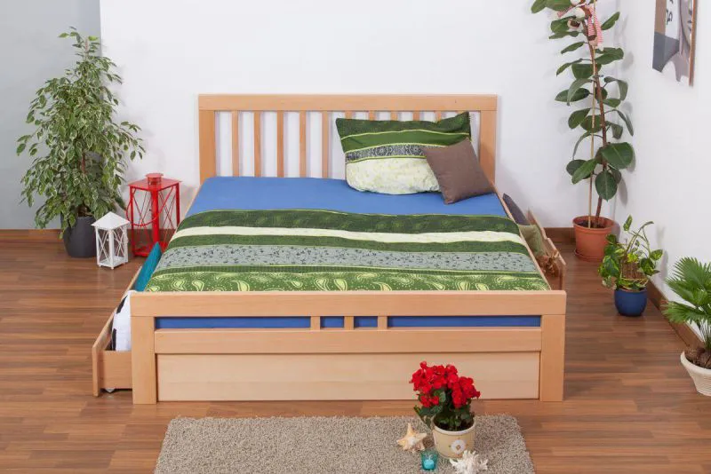 Buche Bett mit Schublade 180 x 200 cm Natur Abbildung