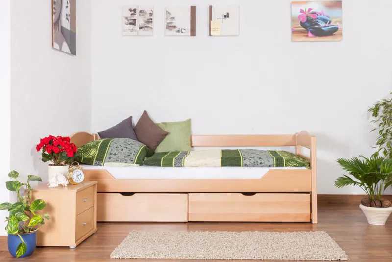 Stauraumbett Buche massiv 90 x 200 cm Natur Abbildung