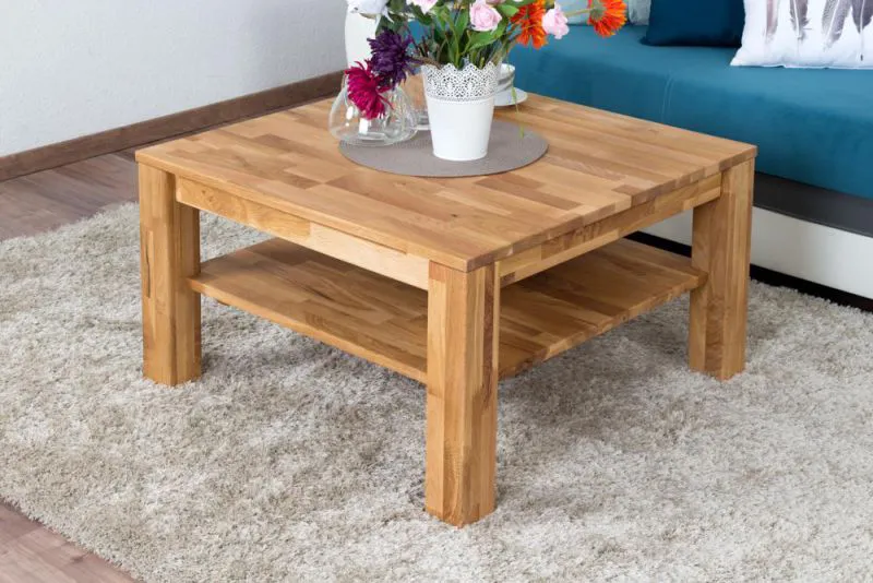 Couchtisch Eiche Massivholz Farbe: Natur 45x80x80 cm Wohnzimmermöbel Wohnzimmereinrichtung Abbildung