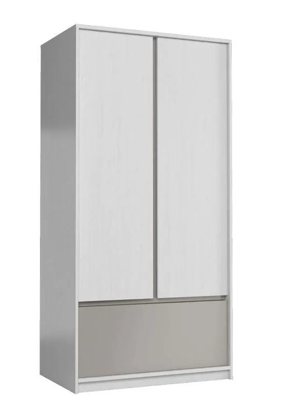 Jugendzimmer- Kleiderschrank, Farbe: Kiefer Weiß / Grau - 197 x 90 x 53 cm (H x B x T) Abbildung