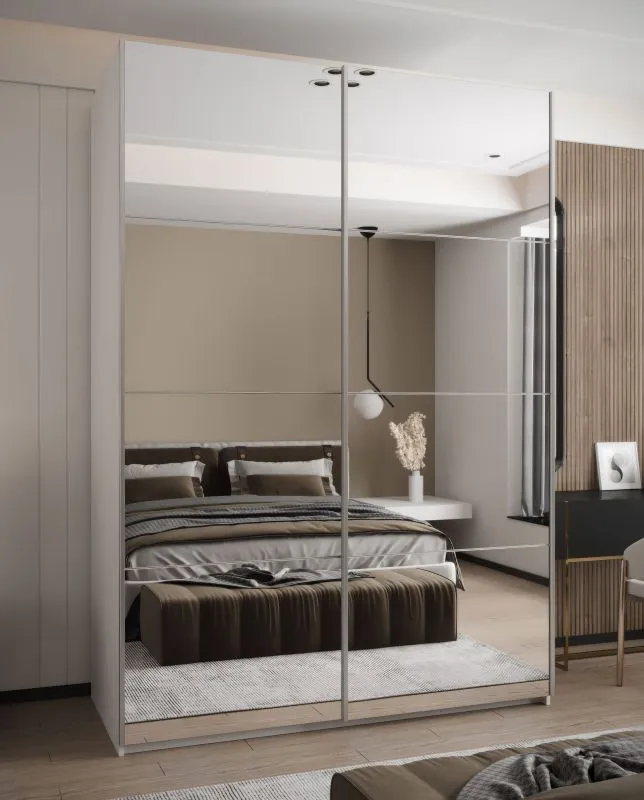 Kleiderschrank / Schiebetürenschrank | 11 Fächer | 245,5 x 170 x 64 cm | Spiegel | Farbe: Weiß | 2 Kleiderstangen | 2 Schiebetüren | 11 Fächer
