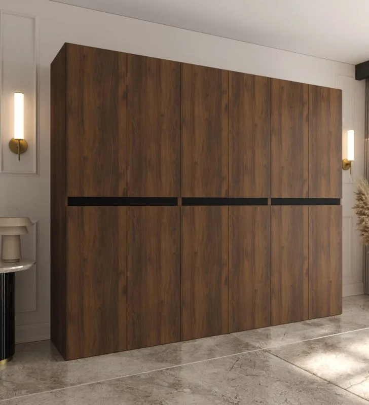 Drehtürenschrank / Kleiderschrank | Farbe: Walnuss Warmia | 12 Drehtüren | 9 Fächer | 3 Kleiderstangen | 240 x 52 x 203 cm | hochwertig Verarbeitet | Soft-Close Funktion