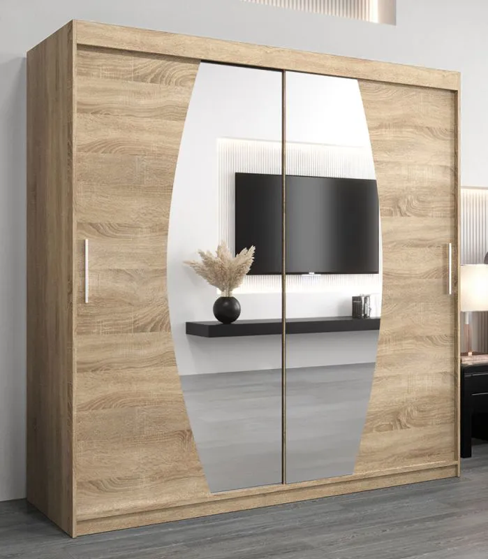 Schiebetürenschrank / Kleiderschrank Calvitero 05 mit Spiegel, Farbe: Eiche Sonoma - Abmessungen: 200 x 200 x 62 cm ( H x B x T)