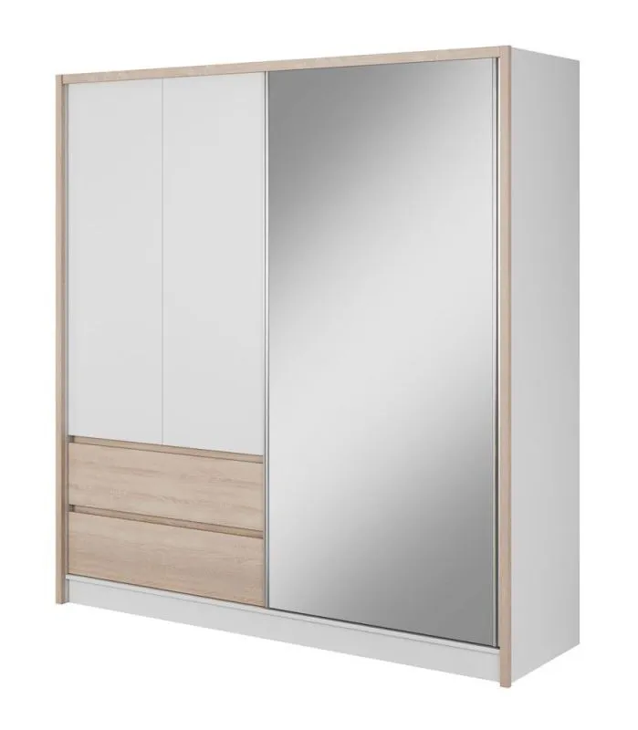 Kleiderschrank | 2 Türen | 1 Kleiderstange | 2 Schubladen | 6 Fächer | 5 Einlegeböden | 204 cm breit | MDF Abbildung