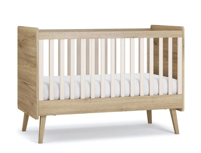 Babyzimmer Gitterbett / Babybett | Farbe: Beige / Eiche Cremona | Liegefläche: 70 x 140 cm | ABS-Kanten | Kinderzimmer | 3-fach höhenverstellbar