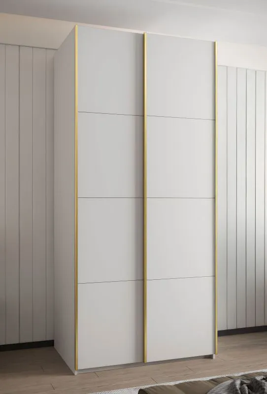 Schiebetürenschrank / Kleiderschrank | 2 Schiebetüren | 6 Fächer | 2 Kleiderstangen | Soft-Close | 6 Einlegeböden | Farbe: Weiß | Soft-Close | ABS Kanten