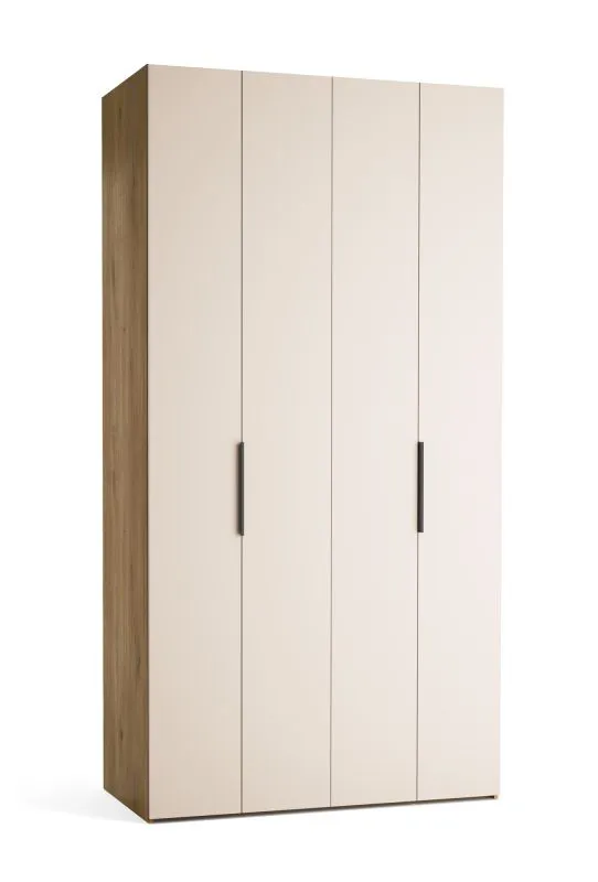 Falttür / Kleiderschrank | Farbe: Beige / Eiche | 2 Türen | inkl. LED-Beleuchtung | Griffe: Schwarz | 124 x 60 x 240 cm | eine Kleiderstange | 10 Fächer