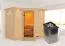 Sauna "Tjara 2" SET mit bronzierter Tür und Kranz - Farbe: Natur, Ofen 9 kW - 264 x 198 x 212 cm (B x T x H)