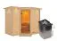 Sauna "Tjara 2" SET mit bronzierter Tür und Kranz - Farbe: Natur, Ofen 9 kW - 264 x 198 x 212 cm (B x T x H)