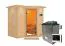 Sauna "Tjara 1" SET mit Kranz und Ofen externe Steuerung easy 9 kW Edelstahl, Steuerung. Easy - 221 x 198 x 212 cm (B x T x H)
