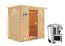 Sauna "Fynn" SET mit bronzierter Tür und Kranz - Farbe: Natur, Ofen BIO 3,6 kW - 223 x 159 x 191 cm (B x T x H)