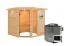 Sauna "Gunvald" SET mit bronzierter Tür und Kranz - Farbe: Natur, Ofen BIO 9 kW - 224 x 210 x 191 cm (B x T x H)