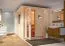 Sauna "Aleksi" SET mit Energiespartür und Kranz - Farbe: Natur, Ofen externe Steuerung easy 9 kW - 210 x 210 x 202 cm (B x T x H)