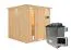 Sauna "Aleksi" SET mit Energiespartür und Kranz - Farbe: Natur, Ofen externe Steuerung easy 9 kW - 210 x 210 x 202 cm (B x T x H)