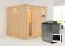 Sauna "Aleksi" SET mit Energiespartür und Kranz - Farbe: Natur, Ofen BIO 9 kW - 210 x 210 x 202 cm (B x T x H)