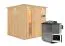 Sauna "Aleksi" SET mit Energiespartür und Kranz - Farbe: Natur, Ofen BIO 9 kW - 210 x 210 x 202 cm (B x T x H)