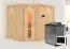 Sauna "Samu" SET mit Energiespartür Tür und Kranz - Farbe: Natur, Ofen BIO 9 kW - 245 x 210 x 202 cm (B x T x H)