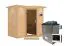 Sauna "Tjara 1" SET mit graphitfarbener Tür und Kranz - Farbe: Natur, Ofen externe Steuerung easy 9 kW - 221 x 198 x 212 cm (B x T x H)