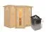 Sauna "Tjara 2" SET mit Energiespartür und Kranz - Farbe: Natur, Ofen 9kW - 264 x 198 x 212 cm (B x T x H)