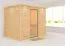 Sauna "Leja" mit Klarglastür und Kranz - Farbe: Natur - 259 x 210 x 205 cm (B x T x H)