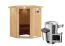 Sauna "Loran" SET mit graphitfarbener Tür und Kranz - Farbe: Natur, Ofen externe Steuerung easy 3,6 kW - 165 x 165 x 202 cm (B x T x H)