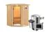 Sauna "Loran" SET mit Klarglastür und Kranz - Farbe: Natur, Ofen externe Steuerung easy 3,6 kW - 165 x 165 x 202 cm (B x T x H)