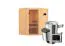 Sauna "Kjell" SET mit Klarglastür - Farbe: Natur, Ofen externe Steuerung easy 3,6 kW - 170 x 151 x 198 cm (B x T x H)
