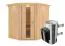 Sauna "Askjell" SET mit Energiespartür, Kranz und Ofen 3,6 kW - 210 x 184 x 202 cm (B x T x H)