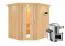Sauna "Askjell" SET mit Energiespartür und Kranz - Farbe: Natur, Ofen externe Steuerung easy 3,6 kW - 210 x 184 x 202 cm (B x T x H)