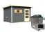 Saunahaus "Linnea 2" SET mit moderner Tür & Ofen 9 KW, Farbe: Terragrau - 336 x 231 cm (B x T), Grundfläche: 7 m²