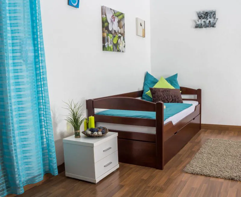 Stauraumbett Bettgestell Buche 90 x 200 cm Dunkelbraun Abbildung