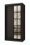 Kleiderschrank | Schwarz Matt | 5 Fächer | 2 Kleiderstangen | hochwertig Verarbeitet | schmal | 100 x 62 x 200 cm | Schiebetürenschrank | dekorative Spiegeltür