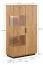 Vitrine Rania 13 mit 10 Fächern, Massivholz Eiche Natur, 147 x 83 x 39 cm, 2 Türen, inkl. LED-Beleuchtung, 7 Einlegeböden, Metallgriffe in Schwarz