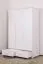 Kleiderschrank | 3 Drehtüren | 2 Schubladen | 4 Fächer | mit Kleiderstange | 117 cm breit | Massivholz | Farbe: Weiß Abbildung