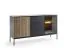 Edles Sideboard mit einer Glastür Chelmsford 04, Farbe: Schwarz / Eiche - Abmessungen: 83 x 154 x 39 cm (H x B x T)