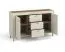 Kommode / Sideboard aus hochwertigen Material Barbe 18, drei Schubladen, vier Fächer, Farbe: Kaschmir, ABS-Kantenschutz, Griffe: Gold, zwei Türen, Maße: 83,5 x 137 x 40 cm, modernes Design