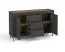Stabiles Sideboard / Kommode mit vier Fächer Barbe 17, drei Schubladen, Farbe: Schwarz matt, ABS-Kantenschutz, Griffe: Gold, zwei Türen, Maße: 83,5 x 137 x 40 cm, leicht kombinierbar mit anderen Möbeln