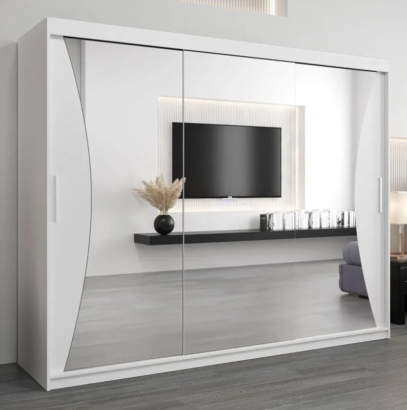 Schiebetürenschrank / Kleiderschrank Serbota 06 mit Spiegel, Farbe: Weiß matt - Abmessungen: 200 x 250 x 62 cm (H x B x T)