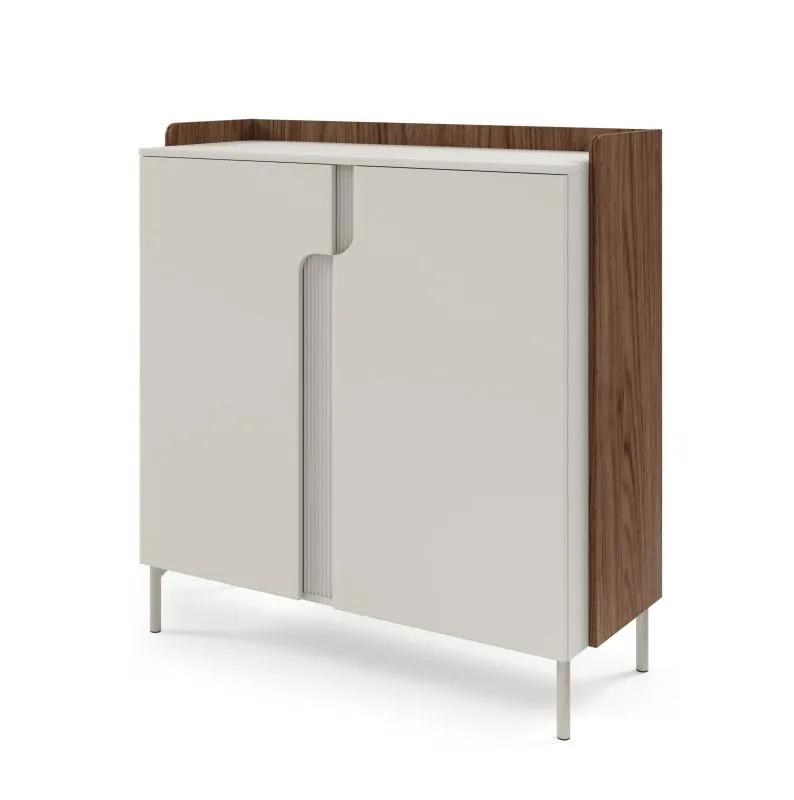 Kommode | Farbe: Kaschmir / Alba-Walnuss | 2 Drehtüren | 3 Fächer | 103 x 42 x 110 cm | hochwertig Verarbeitet | Push-to-open Funktion | Beine: Metall