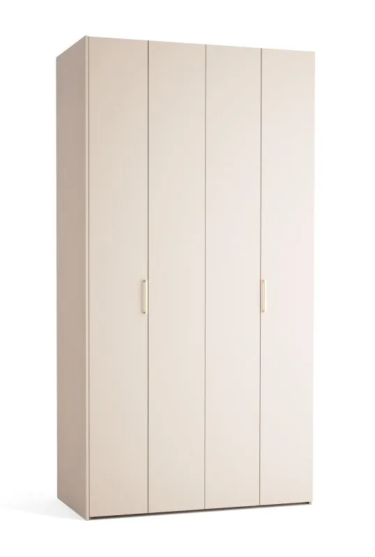 Falttür / Kleiderschrank | Farbe: Beige | 2 Türen | inkl. LED-Beleuchtung | 3 Schubladen | Griffe: Rose Gold | 127 x 60 x 225 cm | eine Kleiderstange