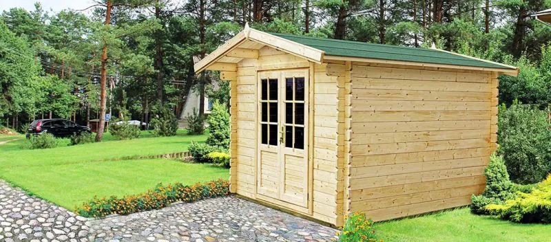 Holz-Gartenhaus 1,98 x 2,48 Meter (inkl. Dach) | Naturbelassen | Satteldach | 34 mm Blockbohlen-Haus Abbildung