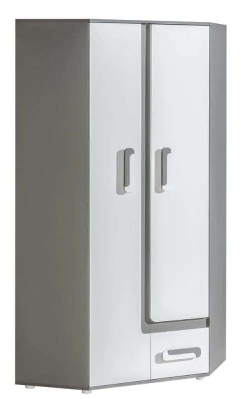 Jugendzimmer - Drehtürenschrank / Kleiderschrank Oskar 02, Farbe: Anthrazit / Weiß - 192 x 90 x 90 cm (H x B x T)