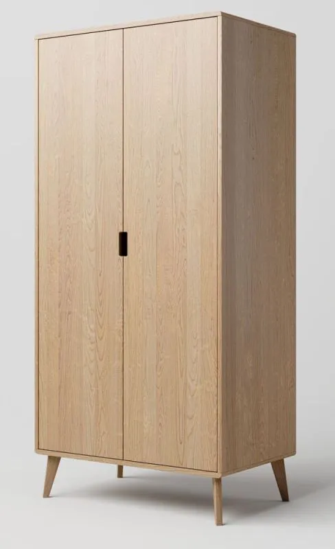 Drehtürenschrank / Kleiderschrank Eiche massiv natur Aurornis 03 - Abmessungen: 200 x 96 x 60 cm (H x B x T)