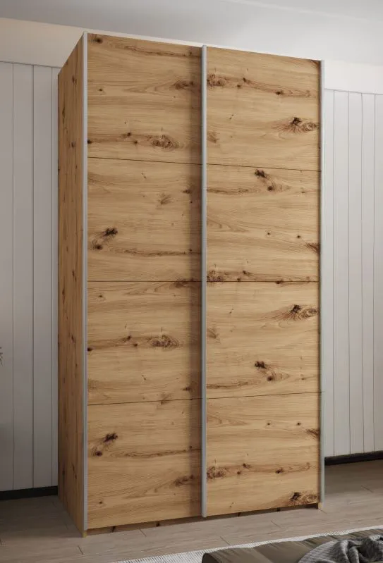 Kleiderschrank / Schiebetürenschrank | Soft-Close-Funktion | 6 Fächer | 2 Kleiderstangen | 245,5 x 130 x 64 cm | 3 Schiebetüren | Farbe: Eiche Artisan