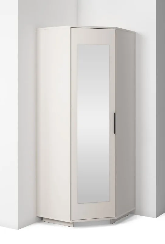 Eckkleiderschrank | Kaschmir | 1 Spiegeltür | 2 Kleiderstangen | 5 Fächer | Push-to-open Funktion | 43 x 38 x 185 cm | Hochwertig Verarbeitet | 2 Fußvarianten