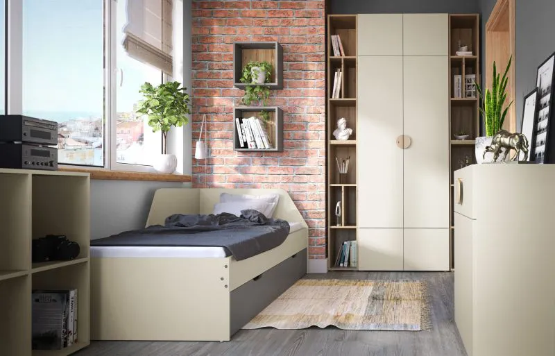 Schlafzimmer Komplett - Set A Maräne, 11-teilig, Farbe: Kaschmir / Eiche Artisan / Anthrazit